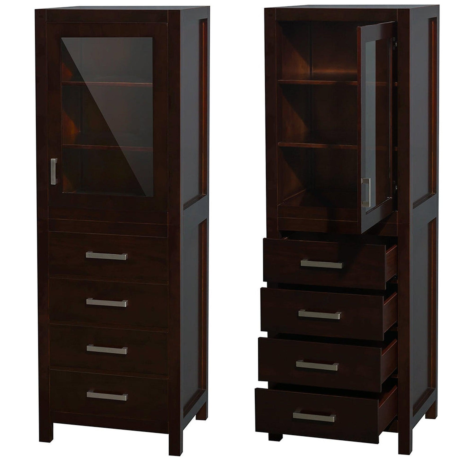 Wyndham Collection Sheffield 24" Linen Tower in Espresso With Shelved Cabinet Storage and 4 Drawers
