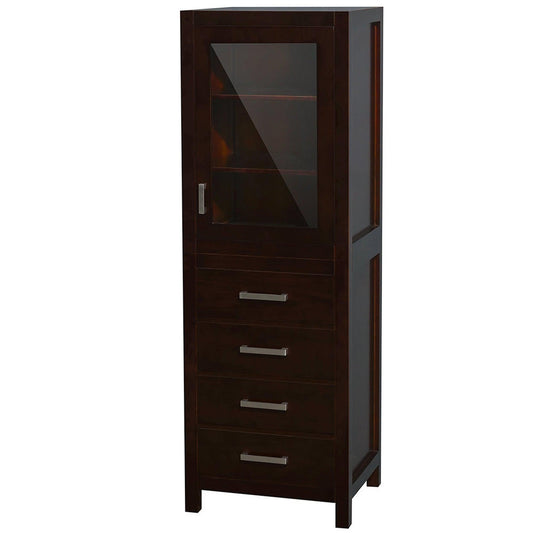 Wyndham Collection Sheffield 24" Linen Tower in Espresso With Shelved Cabinet Storage and 4 Drawers