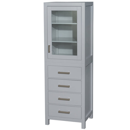 Wyndham Collection Sheffield 24" Linen Tower in Gray With Shelved Cabinet Storage and 4 Drawers