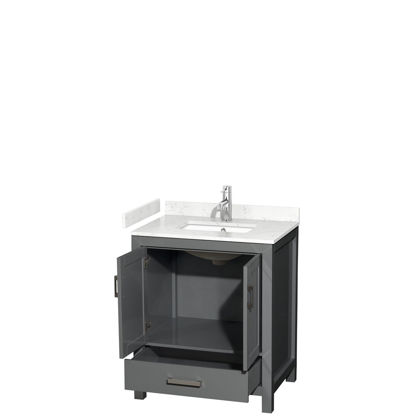 Wyndham Collection Sheffield 30" Single Bathroom Vanity in Dark Gray, Carrara Cultured Marble Countertop, Undermount Square Sink, No Mirror