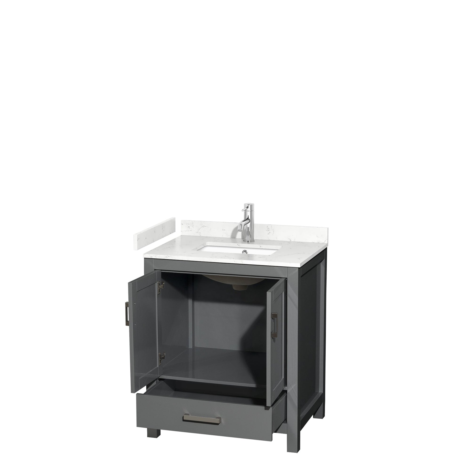 Wyndham Collection Sheffield 30" Single Bathroom Vanity in Dark Gray, Carrara Cultured Marble Countertop, Undermount Square Sink, No Mirror