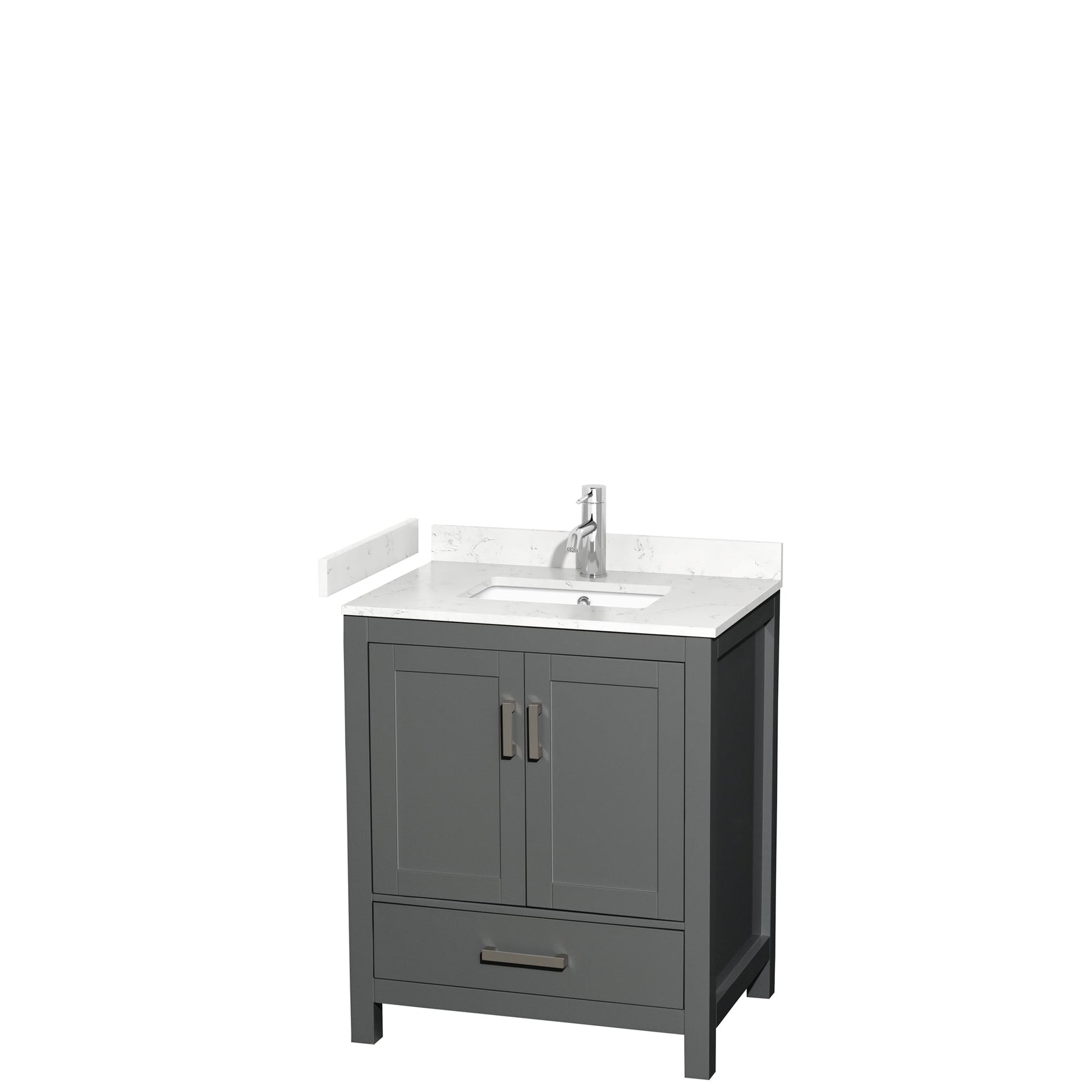 Wyndham Collection Sheffield 30" Single Bathroom Vanity in Dark Gray, Carrara Cultured Marble Countertop, Undermount Square Sink, No Mirror