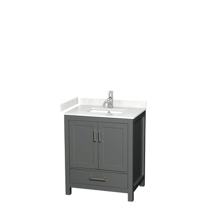 Wyndham Collection Sheffield 30" Single Bathroom Vanity in Dark Gray, Carrara Cultured Marble Countertop, Undermount Square Sink, No Mirror