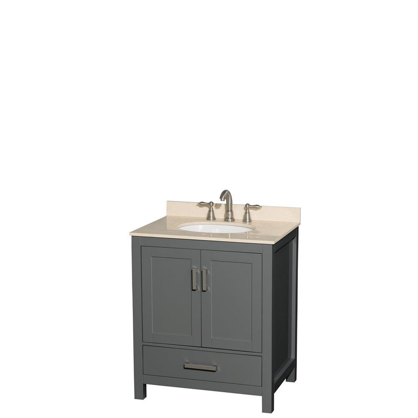 Wyndham Collection Sheffield 30" Single Bathroom Vanity in Dark Gray, Ivory Marble Countertop, Undermount Oval Sink, and No Mirror
