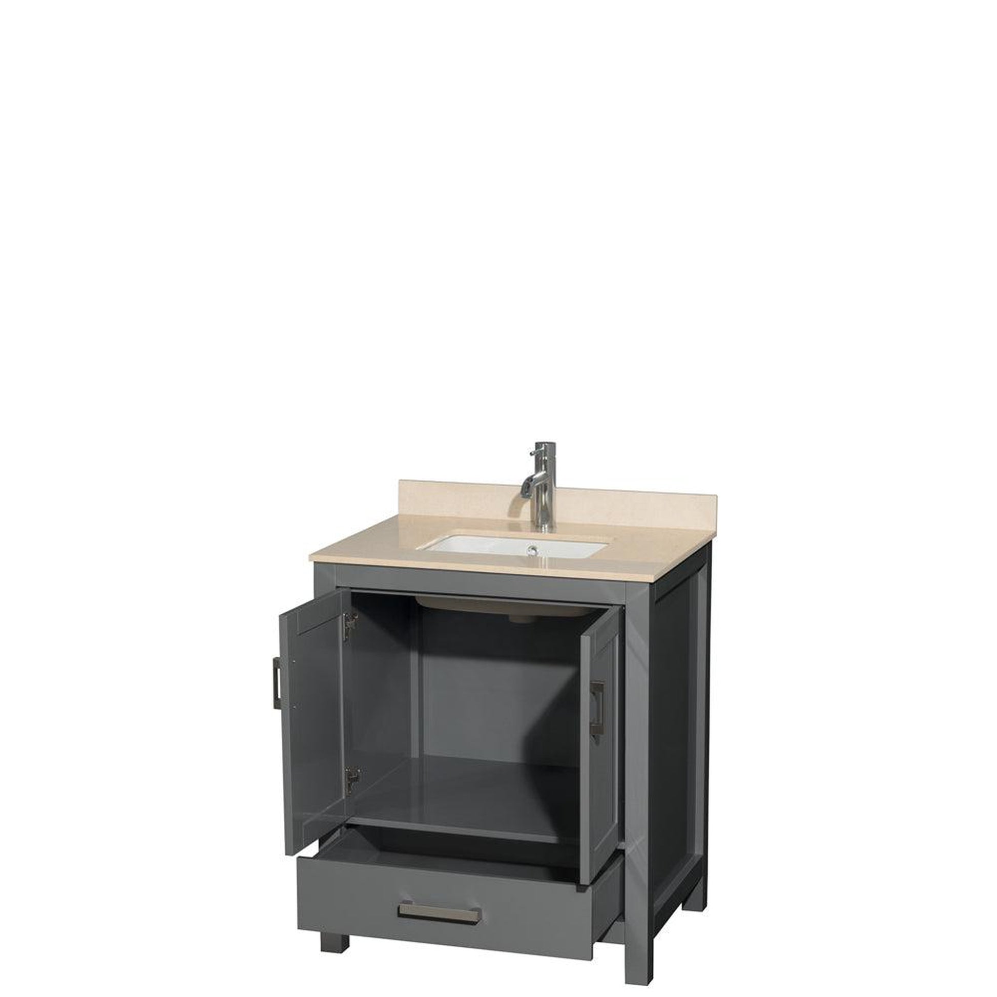 Wyndham Collection Sheffield 30" Single Bathroom Vanity in Dark Gray, Ivory Marble Countertop, Undermount Square Sink, and No Mirror