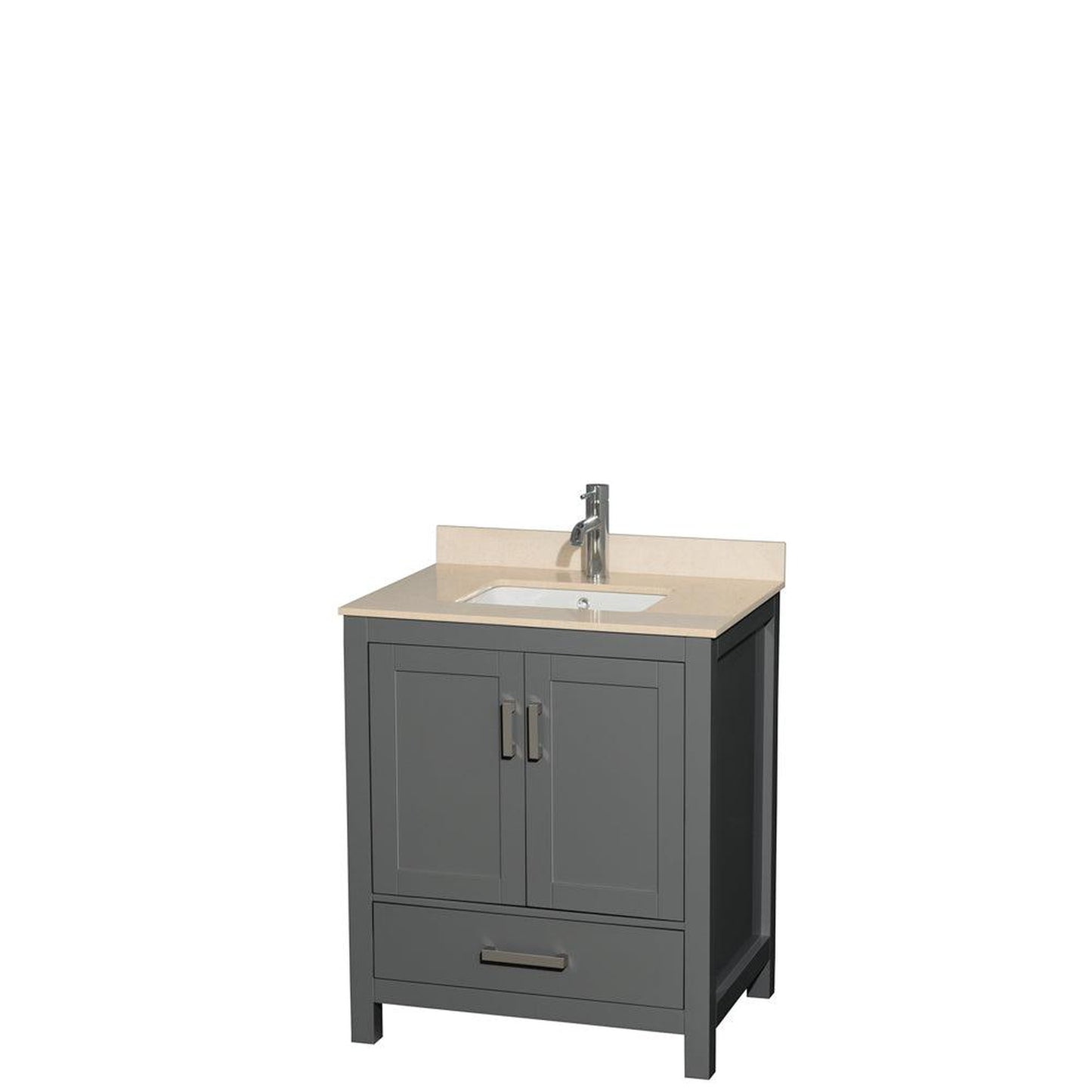 Wyndham Collection Sheffield 30" Single Bathroom Vanity in Dark Gray, Ivory Marble Countertop, Undermount Square Sink, and No Mirror