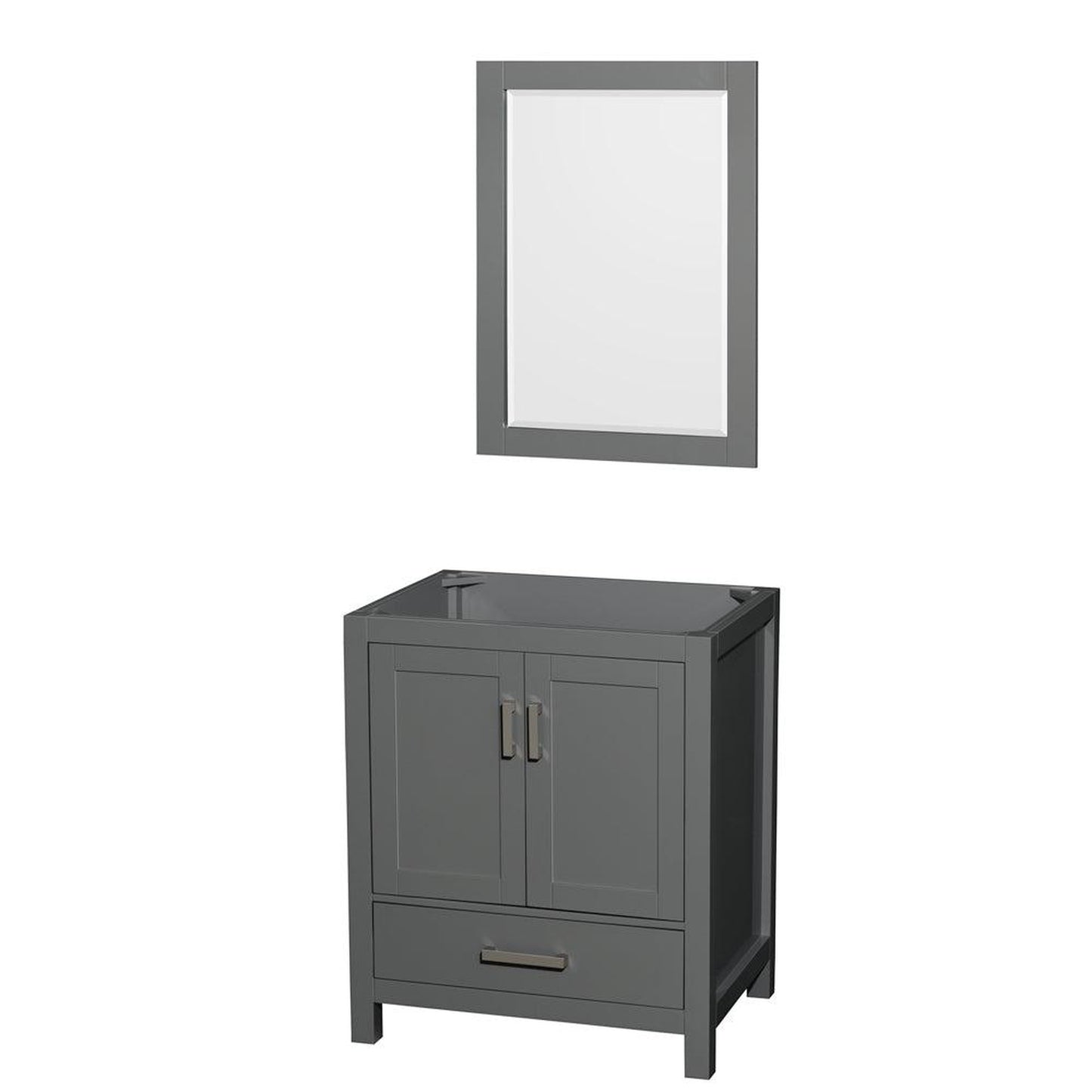Wyndham Collection Sheffield 30" Single Bathroom Vanity in Dark Gray, No Countertop, No Sink, and 24" Mirror