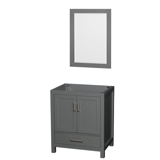 Wyndham Collection Sheffield 30" Single Bathroom Vanity in Dark Gray, No Countertop, No Sink, and 24" Mirror