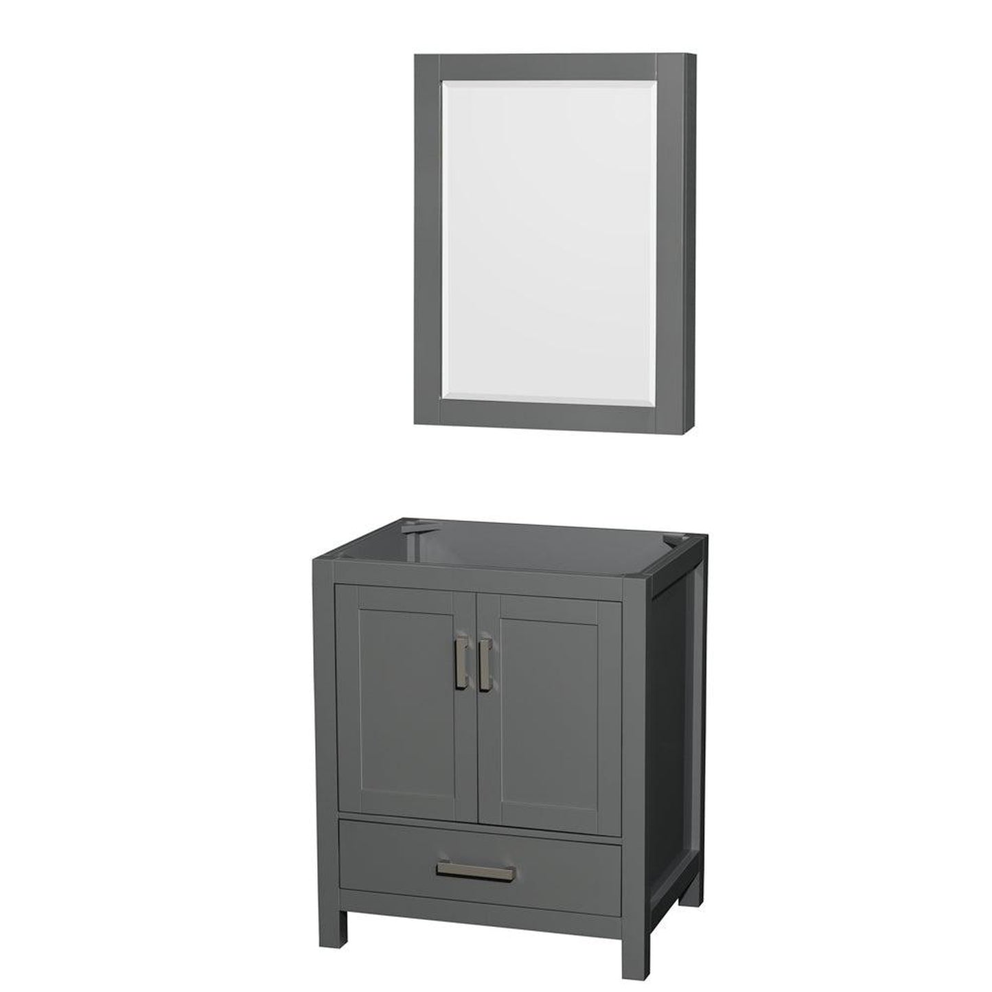 Wyndham Collection Sheffield 30" Single Bathroom Vanity in Dark Gray, No Countertop, No Sink, and Medicine Cabinet