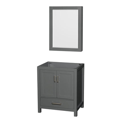 Wyndham Collection Sheffield 30" Single Bathroom Vanity in Dark Gray, No Countertop, No Sink, and Medicine Cabinet