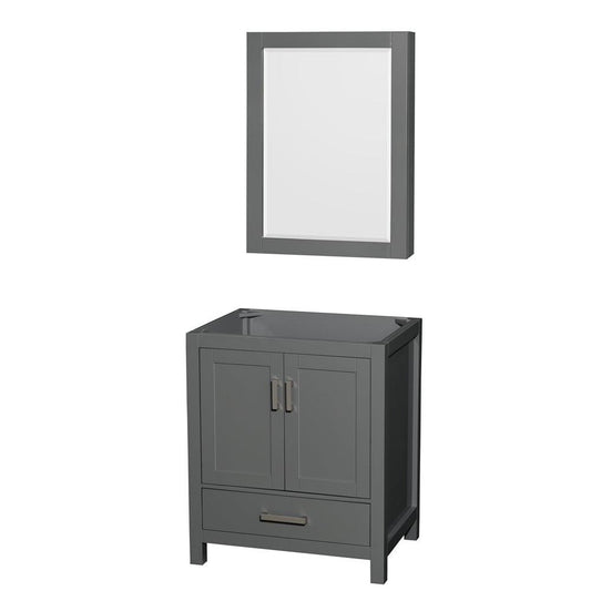 Wyndham Collection Sheffield 30" Single Bathroom Vanity in Dark Gray, No Countertop, No Sink, and Medicine Cabinet