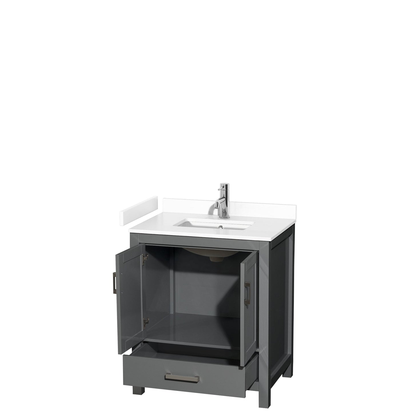 Wyndham Collection Sheffield 30" Single Bathroom Vanity in Dark Gray, White Cultured Marble Countertop, Undermount Square Sink, No Mirror