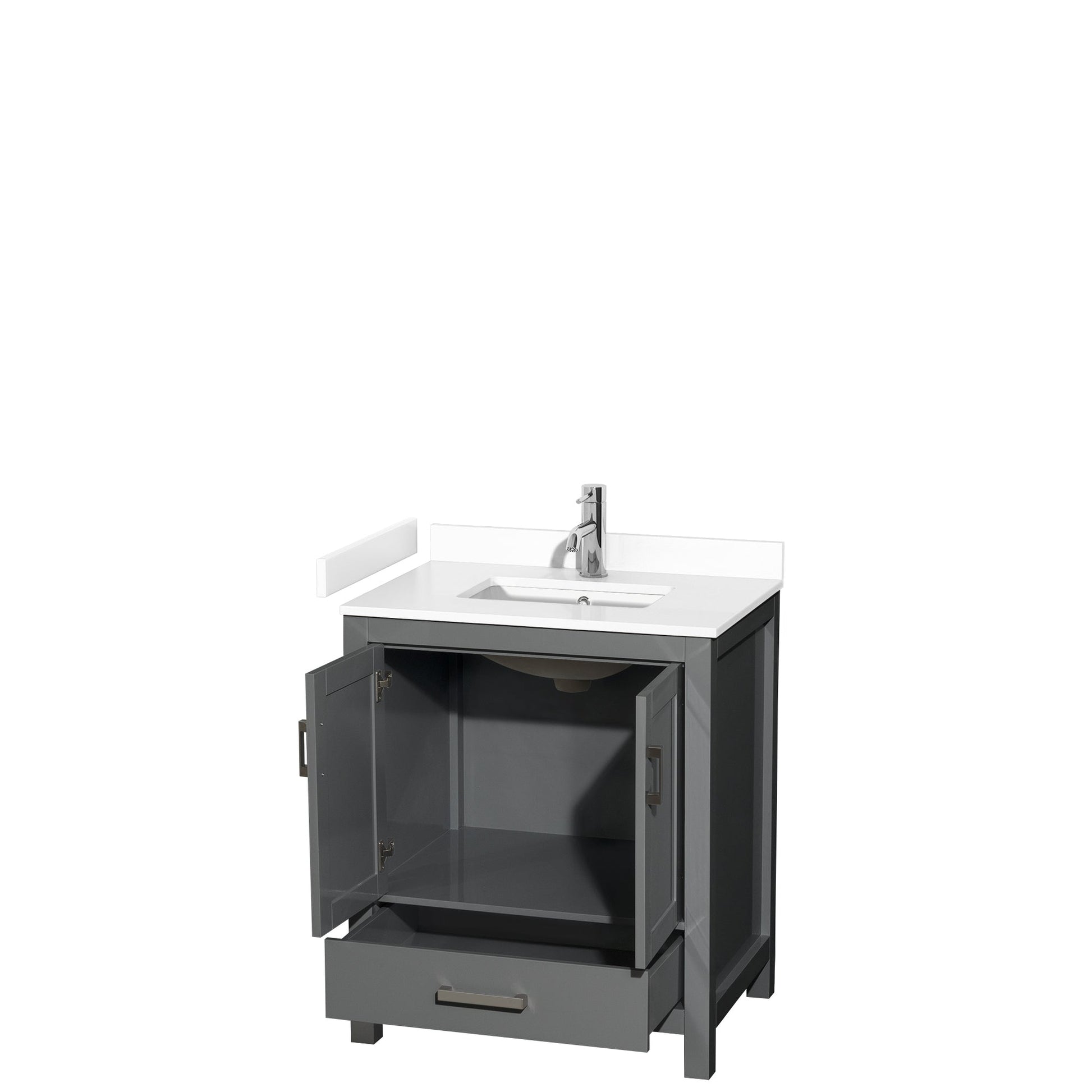 Wyndham Collection Sheffield 30" Single Bathroom Vanity in Dark Gray, White Cultured Marble Countertop, Undermount Square Sink, No Mirror