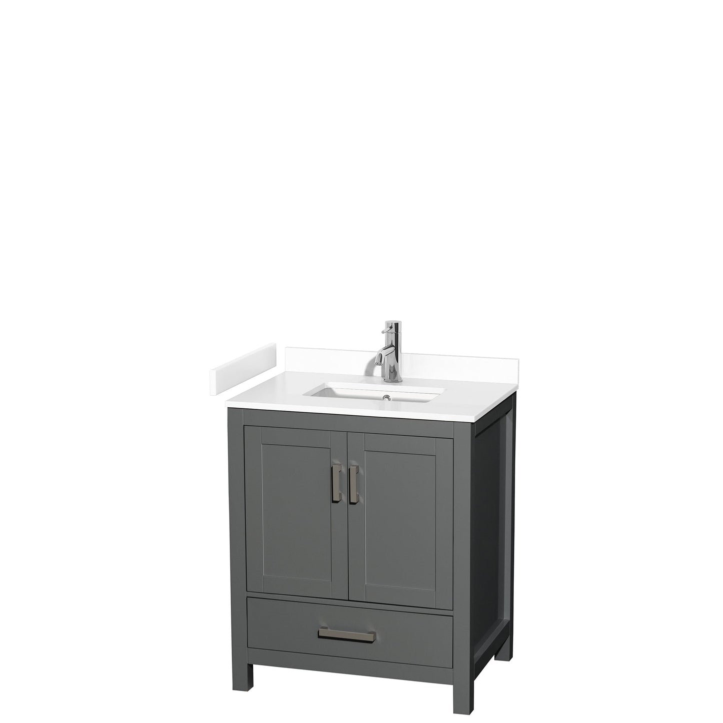 Wyndham Collection Sheffield 30" Single Bathroom Vanity in Dark Gray, White Cultured Marble Countertop, Undermount Square Sink, No Mirror