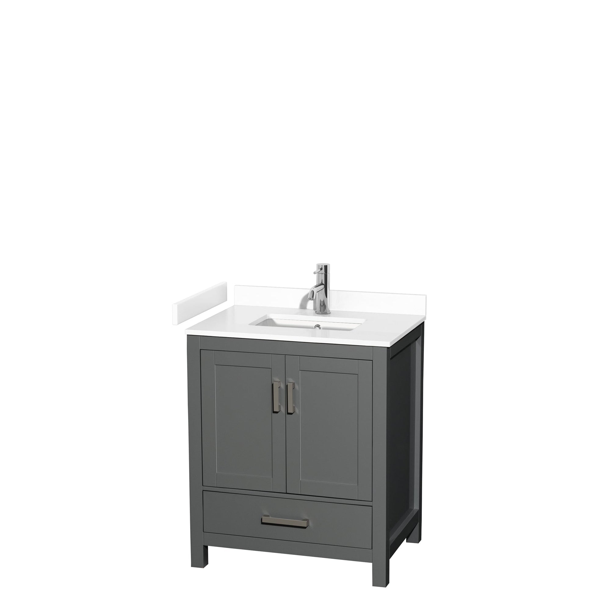 Wyndham Collection Sheffield 30" Single Bathroom Vanity in Dark Gray, White Cultured Marble Countertop, Undermount Square Sink, No Mirror