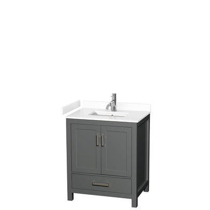Wyndham Collection Sheffield 30" Single Bathroom Vanity in Dark Gray, White Cultured Marble Countertop, Undermount Square Sink, No Mirror