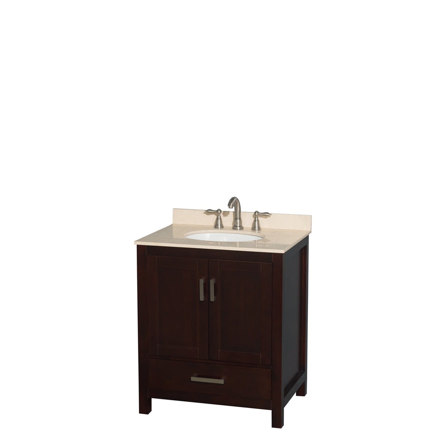 Wyndham Collection Sheffield 30" Single Bathroom Vanity in Espresso, Ivory Marble Countertop, Undermount Oval Sink, and No Mirror