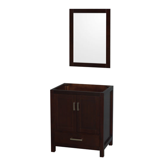 Wyndham Collection Sheffield 30" Single Bathroom Vanity in Espresso, No Countertop, No Sink, and 24" Mirror