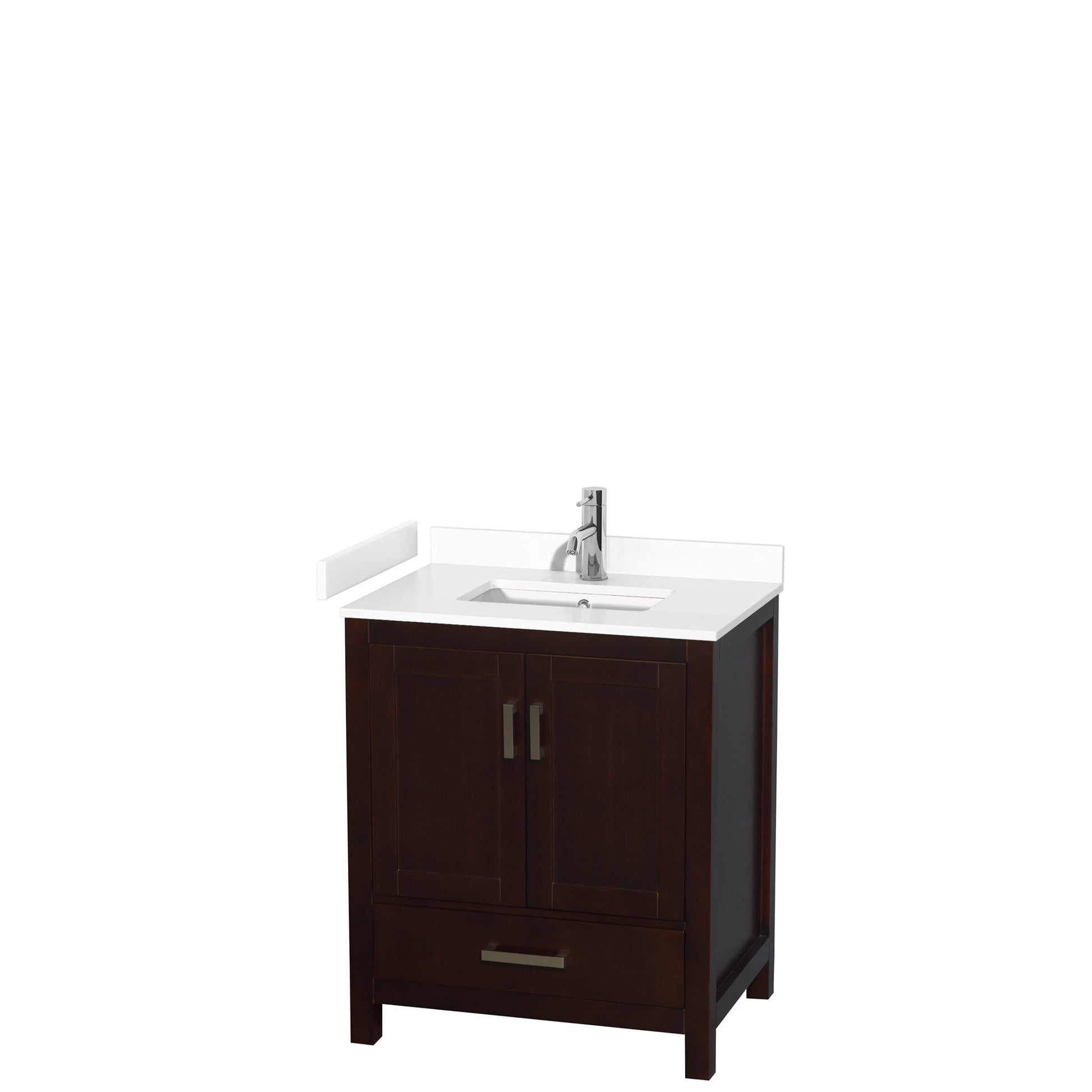 Wyndham Collection Sheffield 30" Single Bathroom Vanity in Espresso, White Cultured Marble Countertop, Undermount Square Sink, No Mirror