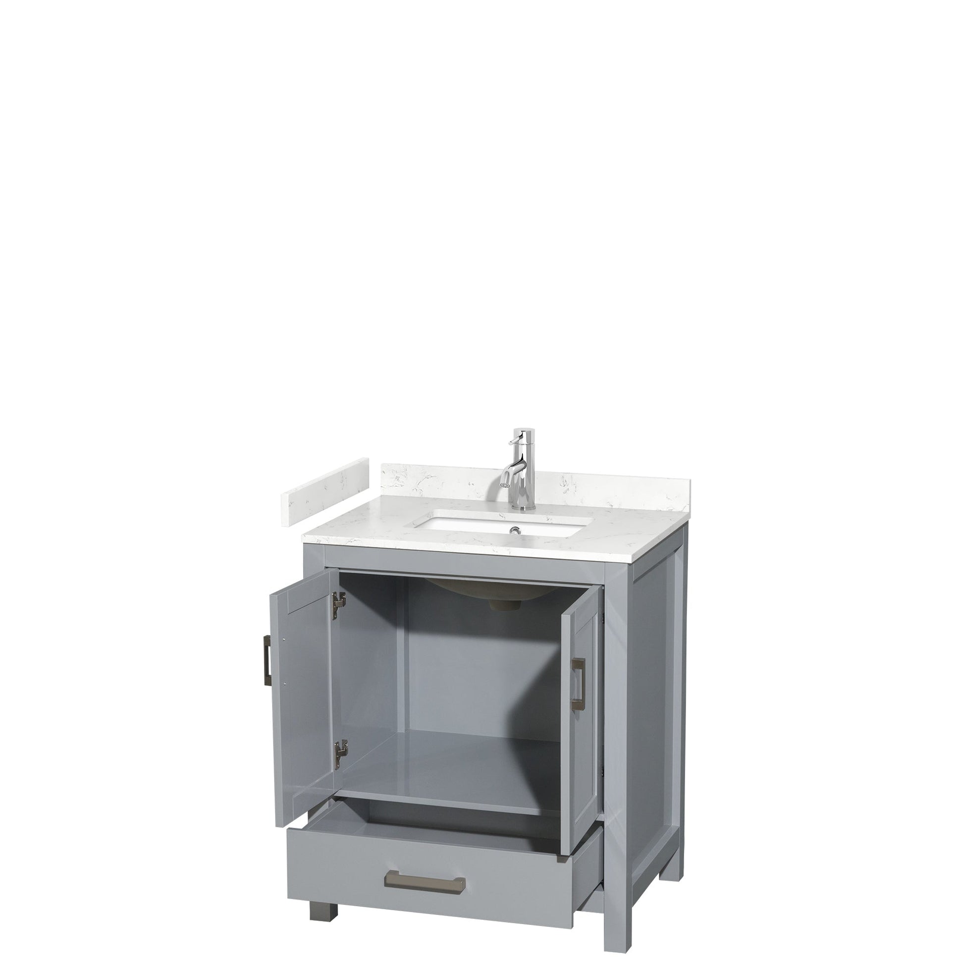 Wyndham Collection Sheffield 30" Single Bathroom Vanity in Gray, Carrara Cultured Marble Countertop, Undermount Square Sink, No Mirror