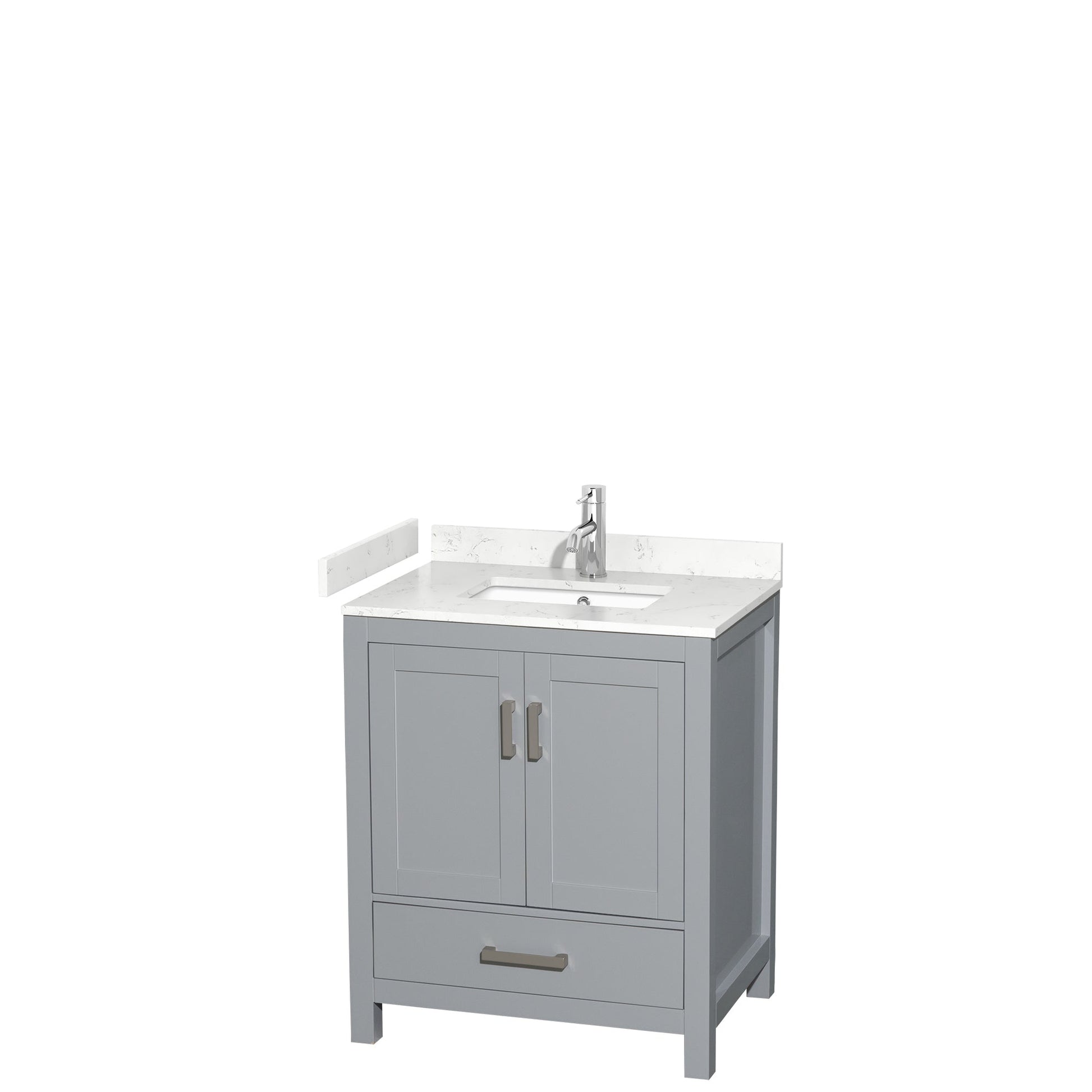 Wyndham Collection Sheffield 30" Single Bathroom Vanity in Gray, Carrara Cultured Marble Countertop, Undermount Square Sink, No Mirror
