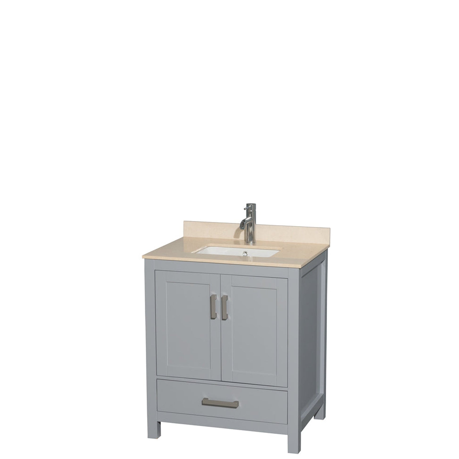 Wyndham Collection Sheffield 30" Single Bathroom Vanity in Gray, Ivory Marble Countertop, Undermount Square Sink, and No Mirror