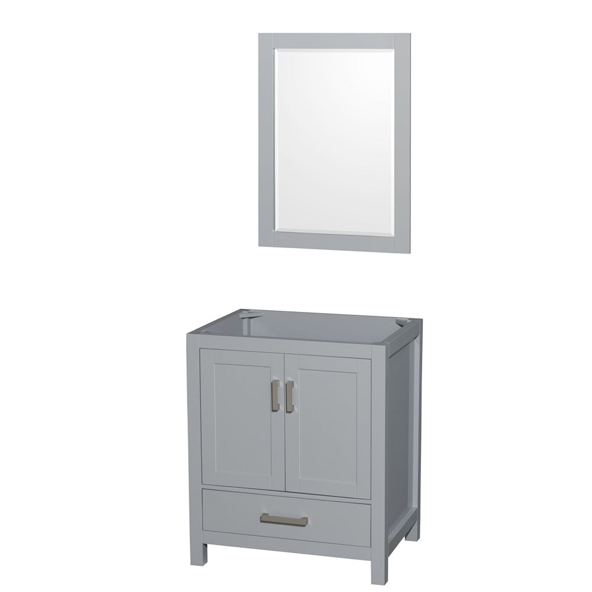 Wyndham Collection Sheffield 30" Single Bathroom Vanity in Gray, No Countertop, No Sink, and 24" Mirror