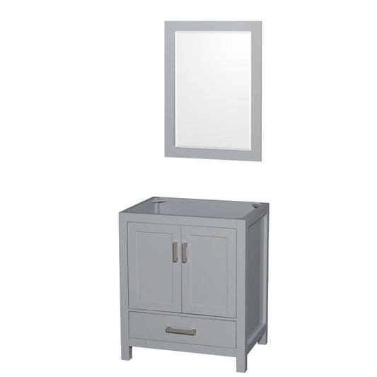 Wyndham Collection Sheffield 30" Single Bathroom Vanity in Gray, No Countertop, No Sink, and 24" Mirror