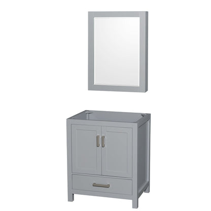 Wyndham Collection Sheffield 30" Single Bathroom Vanity in Gray, No Countertop, No Sink, and Medicine Cabinet