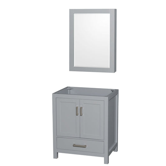 Wyndham Collection Sheffield 30" Single Bathroom Vanity in Gray, No Countertop, No Sink, and Medicine Cabinet