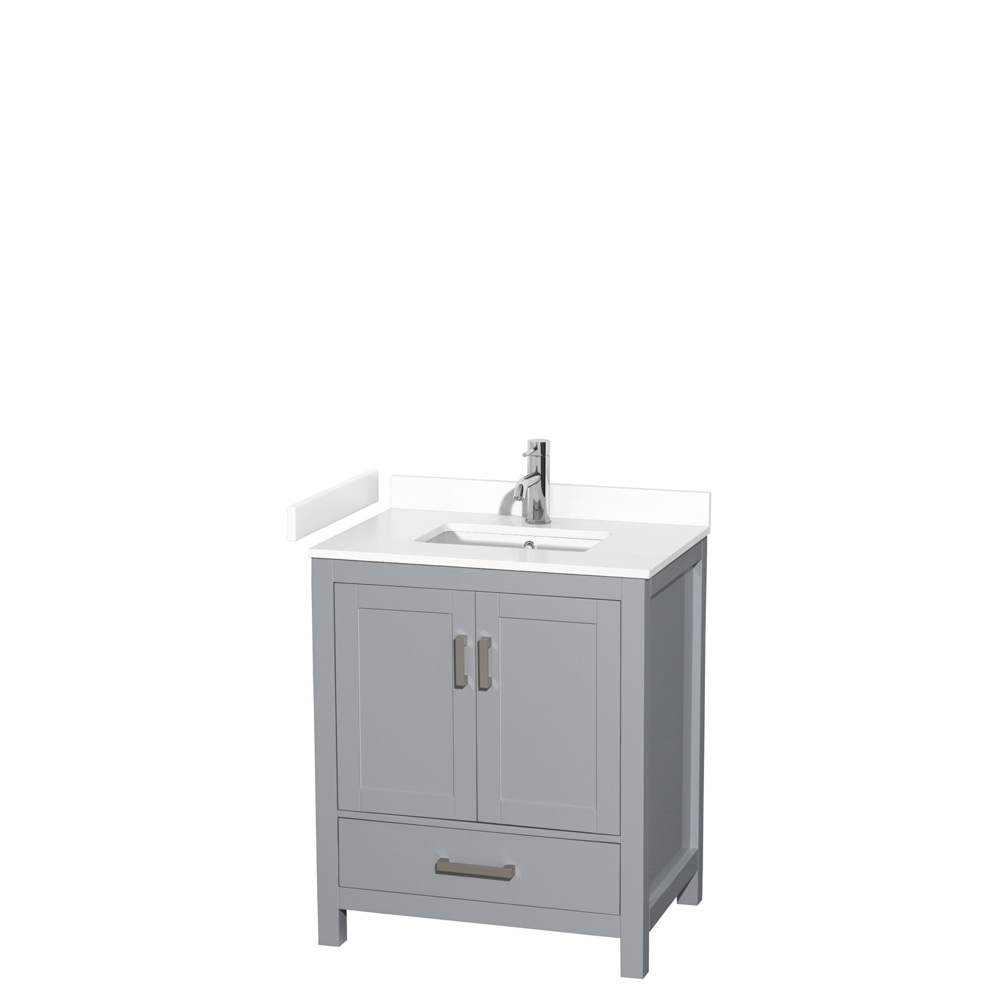Wyndham Collection Sheffield 30" Single Bathroom Vanity in Gray, White Cultured Marble Countertop, Undermount Square Sink, No Mirror