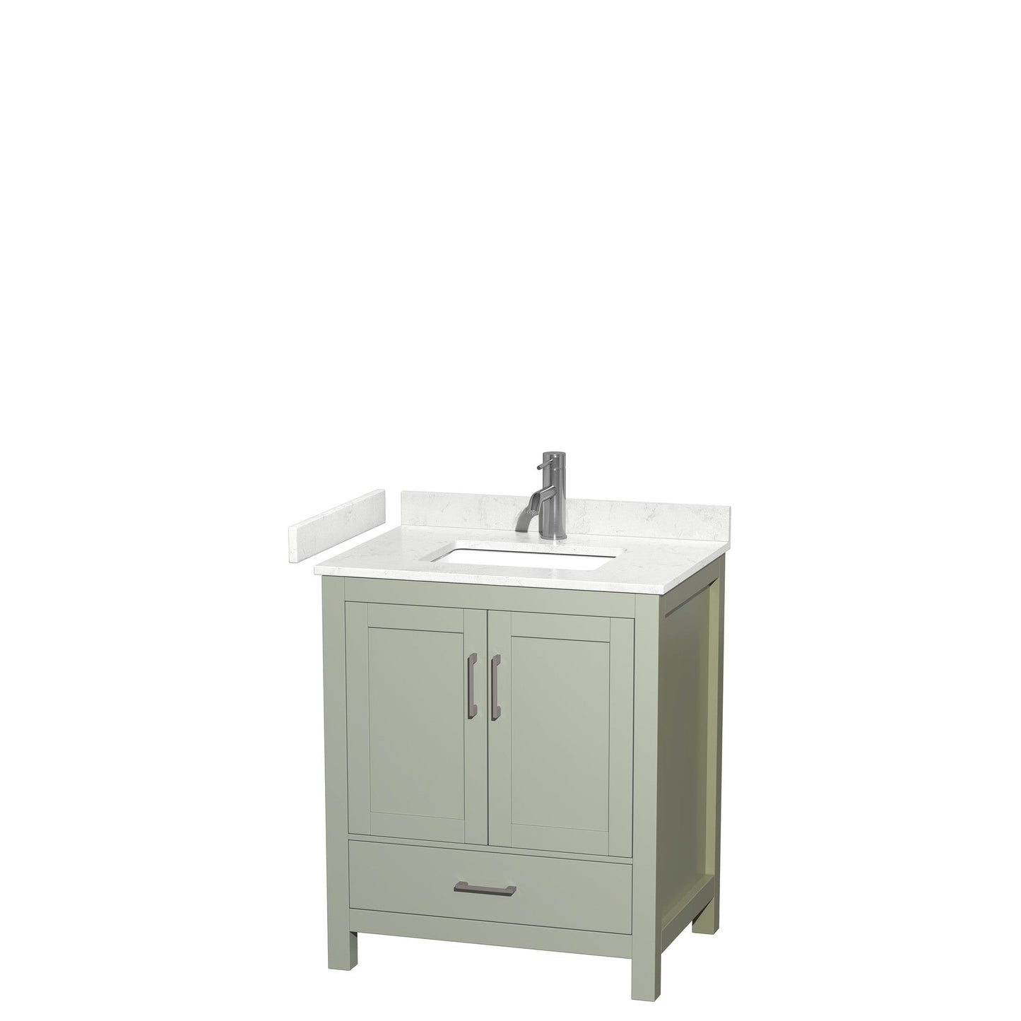 Wyndham Collection Sheffield 30" Single Bathroom Vanity in Light Green, Carrara Cultured Marble Countertop, Undermount Square Sink, Brushed Nickel Trim
