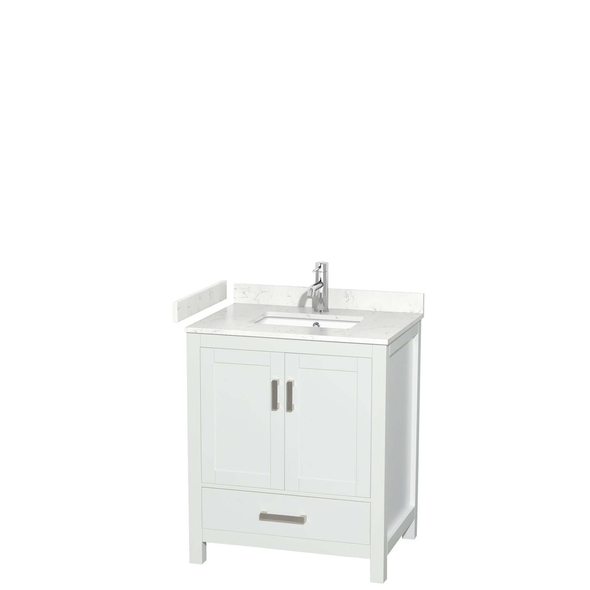 Wyndham Collection Sheffield 30" Single Bathroom Vanity in White, Carrara Cultured Marble Countertop, Undermount Square Sink, No Mirror