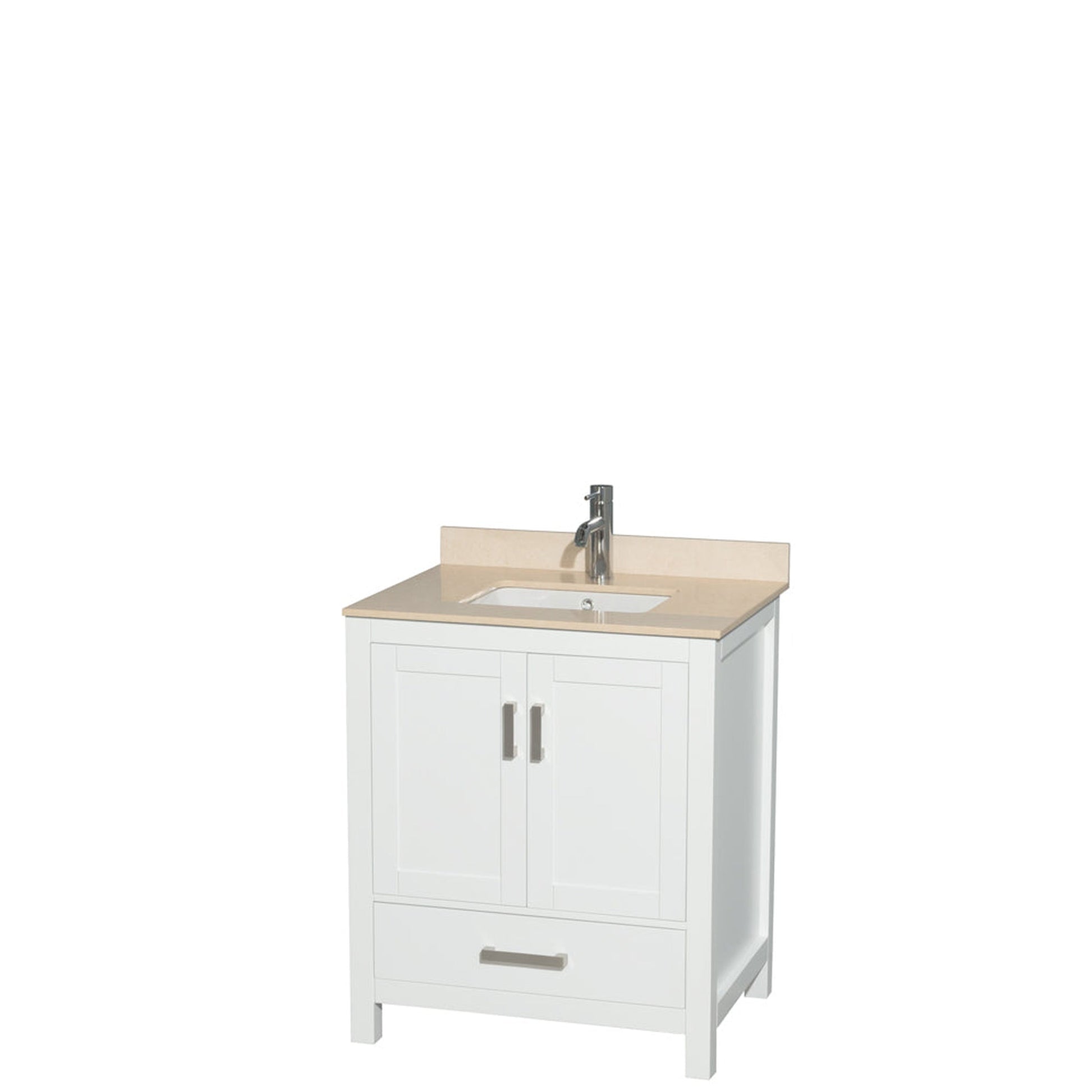 Wyndham Collection Sheffield 30" Single Bathroom Vanity in White, Ivory Marble Countertop, Undermount Square Sink, and No Mirror