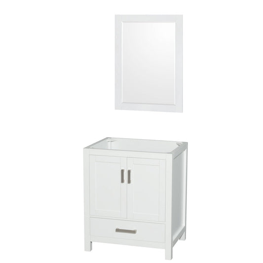 Wyndham Collection Sheffield 30" Single Bathroom Vanity in White, No Countertop, No Sink, and 24" Mirror