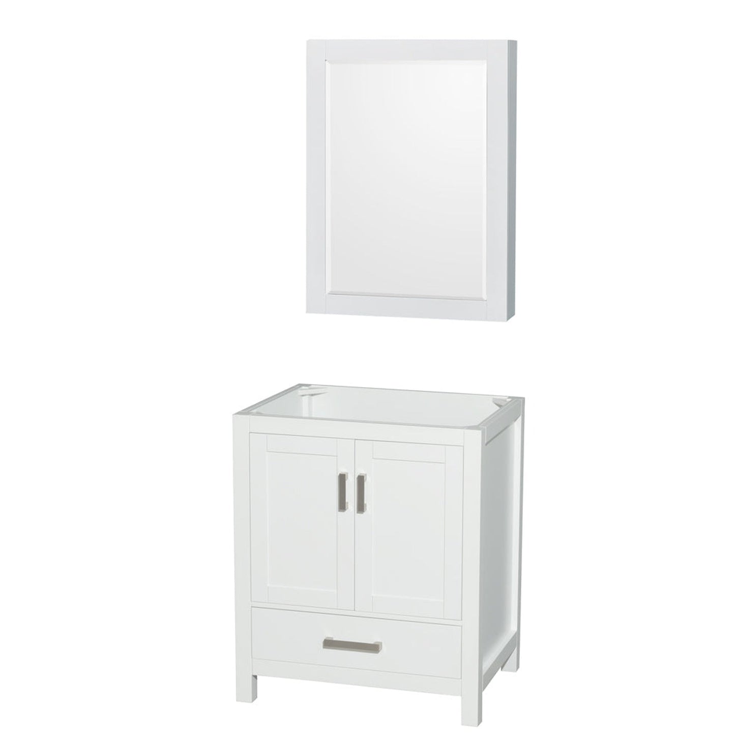 Wyndham Collection Sheffield 30" Single Bathroom Vanity in White, No Countertop, No Sink, and Medicine Cabinet