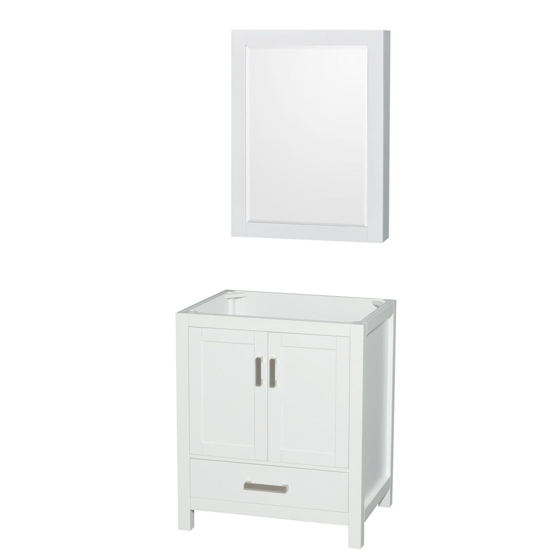 Wyndham Collection Sheffield 30" Single Bathroom Vanity in White, No Countertop, No Sink, and Medicine Cabinet