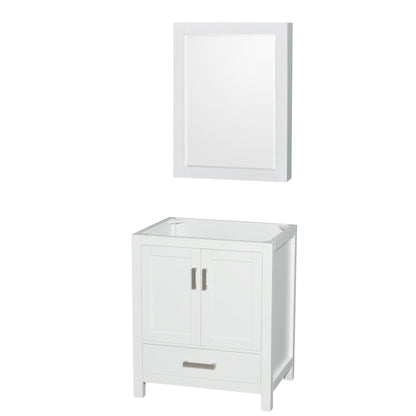 Wyndham Collection Sheffield 30" Single Bathroom Vanity in White, No Countertop, No Sink, and Medicine Cabinet