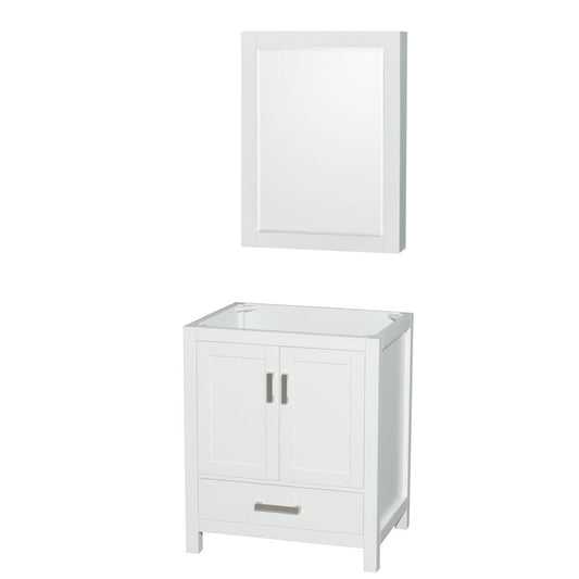 Wyndham Collection Sheffield 30" Single Bathroom Vanity in White, No Countertop, No Sink, and Medicine Cabinet