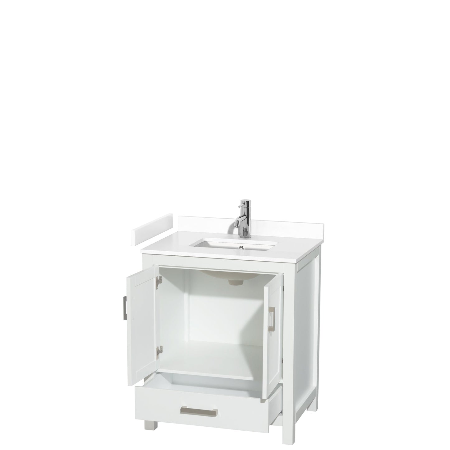 Wyndham Collection Sheffield 30" Single Bathroom Vanity in White, White Cultured Marble Countertop, Undermount Square Sink, No Mirror