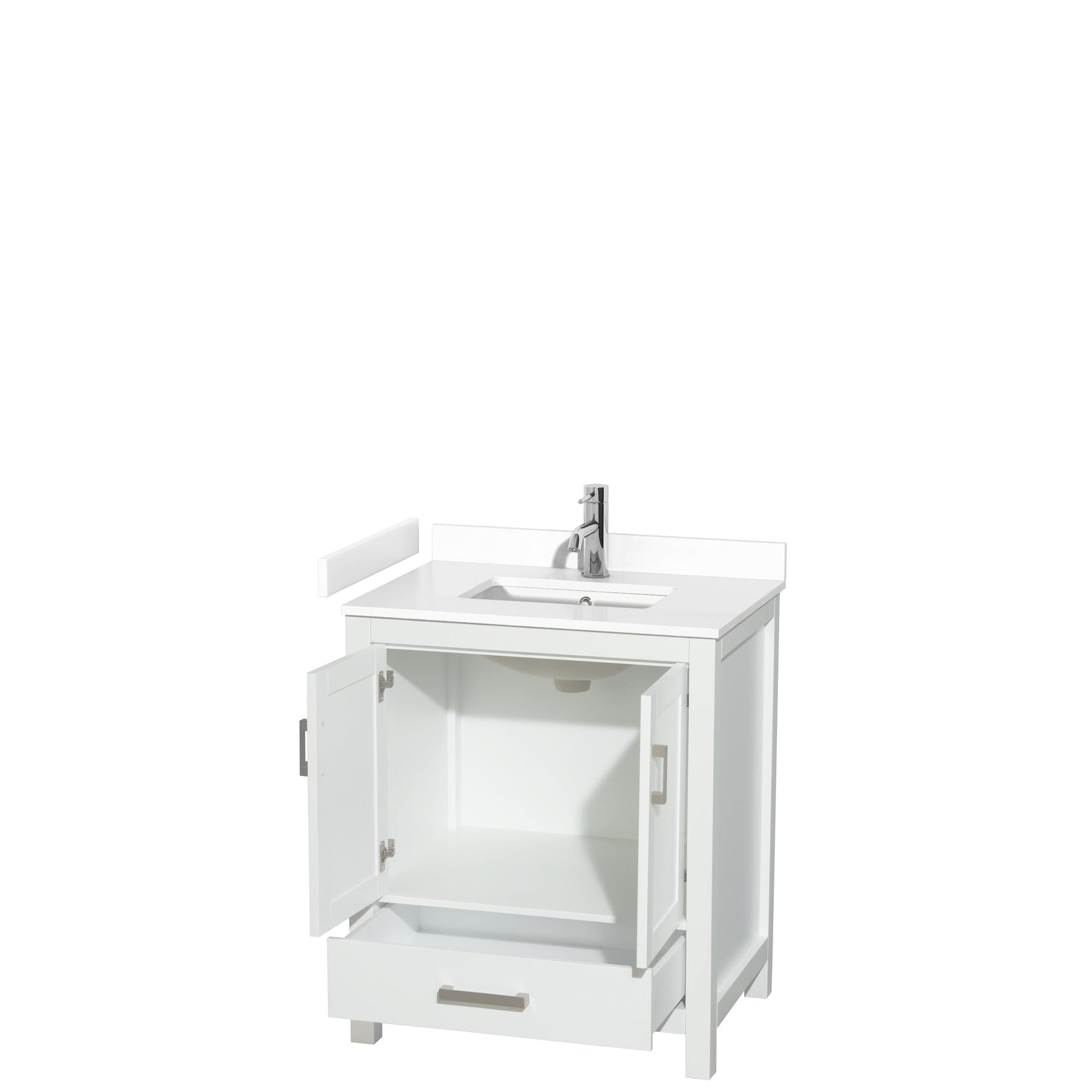 Wyndham Collection Sheffield 30" Single Bathroom Vanity in White, White Cultured Marble Countertop, Undermount Square Sink, No Mirror