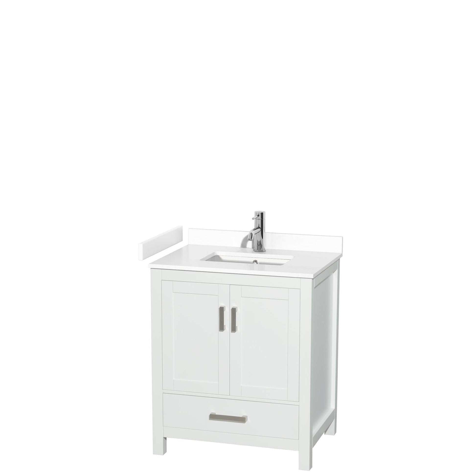 Wyndham Collection Sheffield 30" Single Bathroom Vanity in White, White Cultured Marble Countertop, Undermount Square Sink, No Mirror