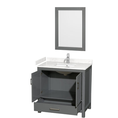 Wyndham Collection Sheffield 36" Single Bathroom Vanity in Dark Gray, Carrara Cultured Marble Countertop, Undermount Square Sink, 24" Mirror