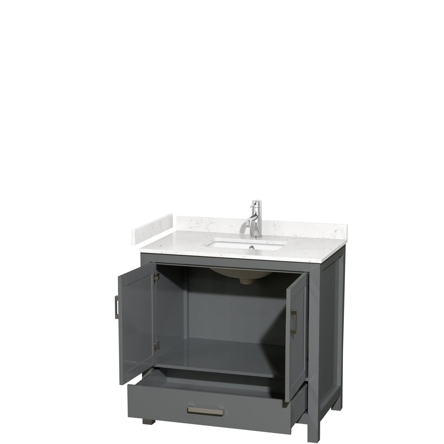Wyndham Collection Sheffield 36" Single Bathroom Vanity in Dark Gray, Carrara Cultured Marble Countertop, Undermount Square Sink, No Mirror