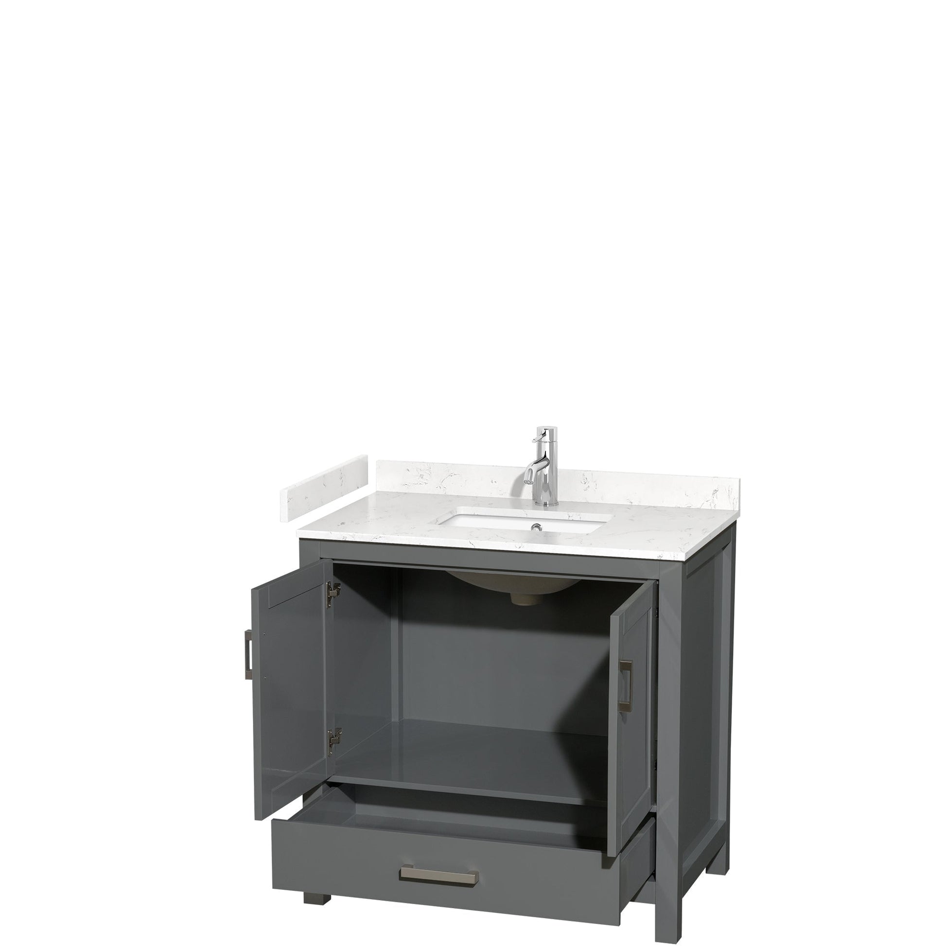 Wyndham Collection Sheffield 36" Single Bathroom Vanity in Dark Gray, Carrara Cultured Marble Countertop, Undermount Square Sink, No Mirror