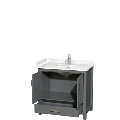 Wyndham Collection Sheffield 36" Single Bathroom Vanity in Dark Gray, Carrara Cultured Marble Countertop, Undermount Square Sink, No Mirror