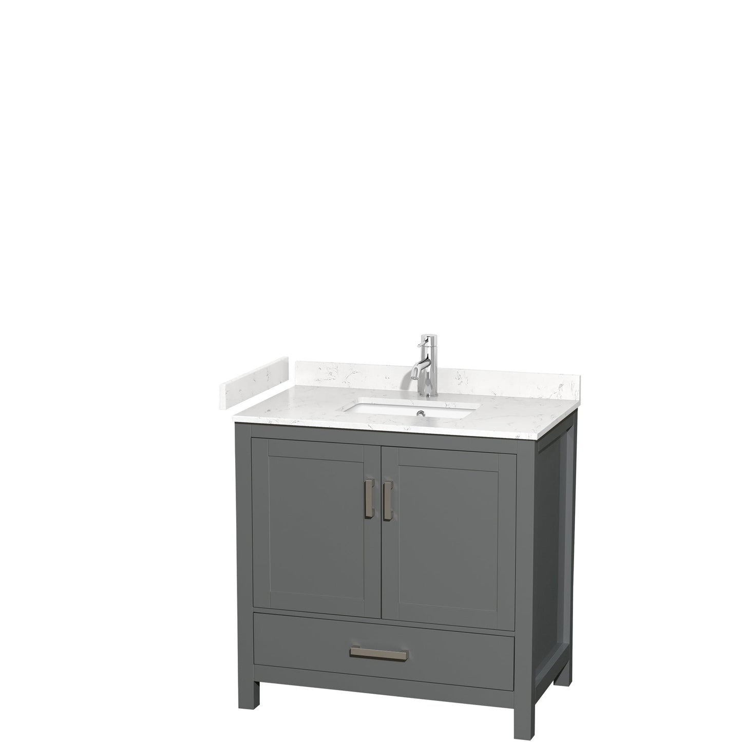 Wyndham Collection Sheffield 36" Single Bathroom Vanity in Dark Gray, Carrara Cultured Marble Countertop, Undermount Square Sink, No Mirror