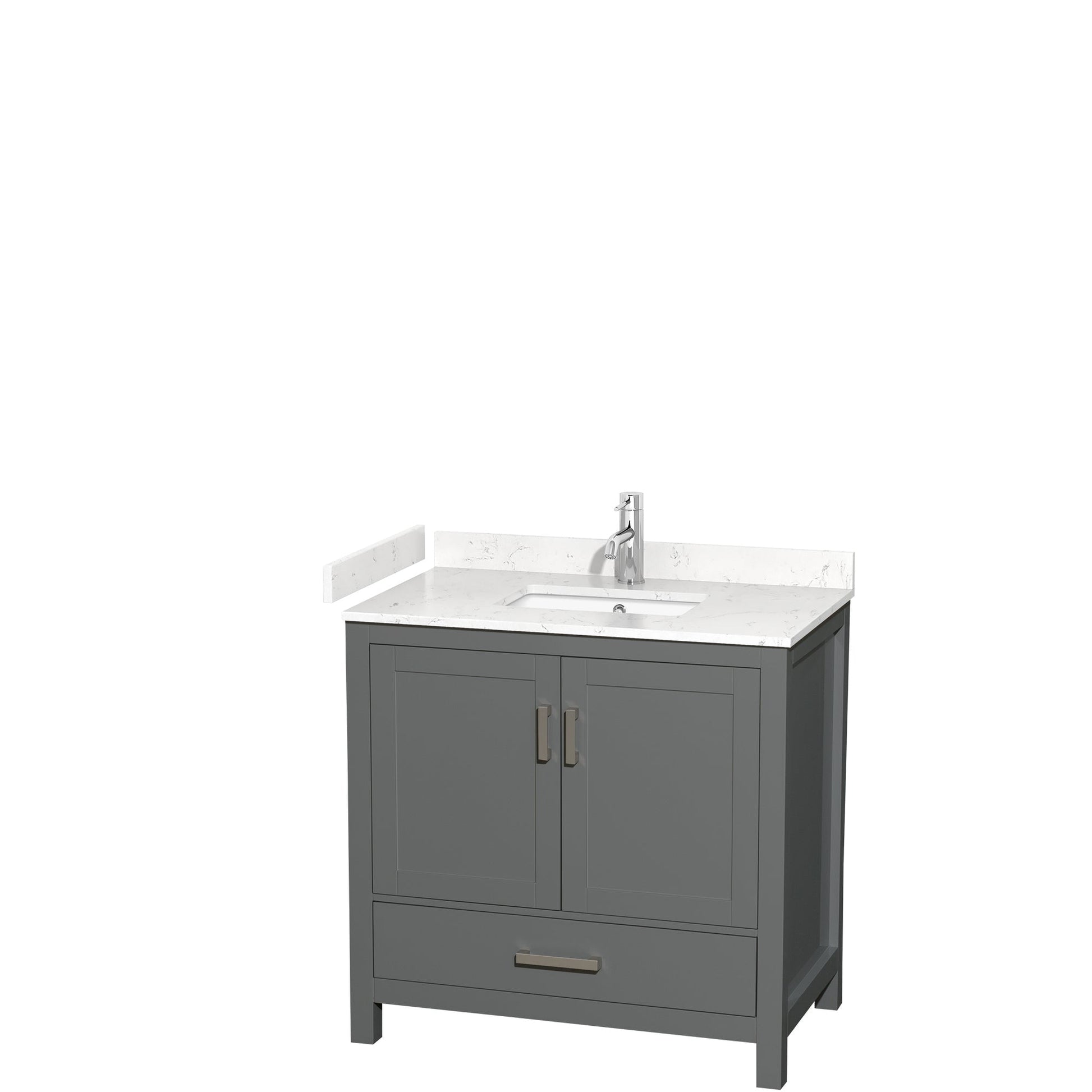 Wyndham Collection Sheffield 36" Single Bathroom Vanity in Dark Gray, Carrara Cultured Marble Countertop, Undermount Square Sink, No Mirror