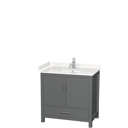Wyndham Collection Sheffield 36" Single Bathroom Vanity in Dark Gray, Carrara Cultured Marble Countertop, Undermount Square Sink, No Mirror
