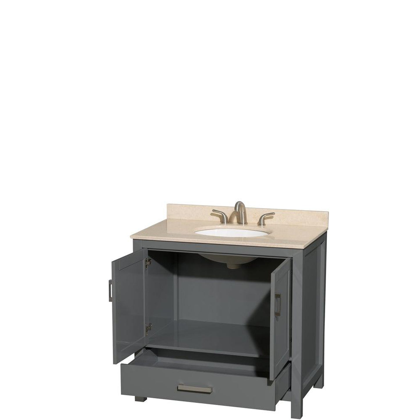 Wyndham Collection Sheffield 36" Single Bathroom Vanity in Dark Gray, Ivory Marble Countertop, Undermount Oval Sink, and No Mirror